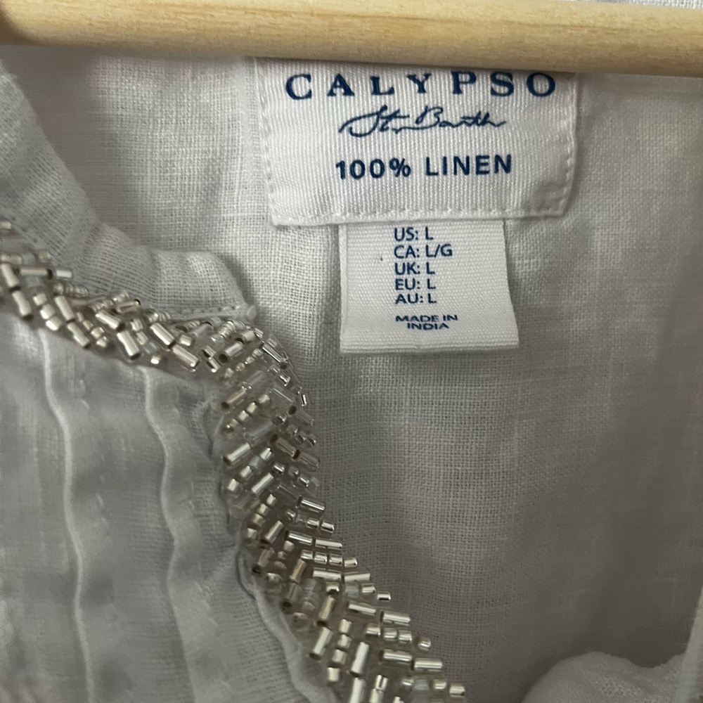 Calypso St. Barth Silver-Trimmed White Linen Shirt - Picture 2 of 10
